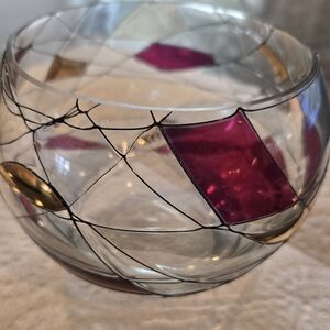 PARTYLITE Vintage Mosaic "Calypso" Stained Glass Bowl /Candle Holder